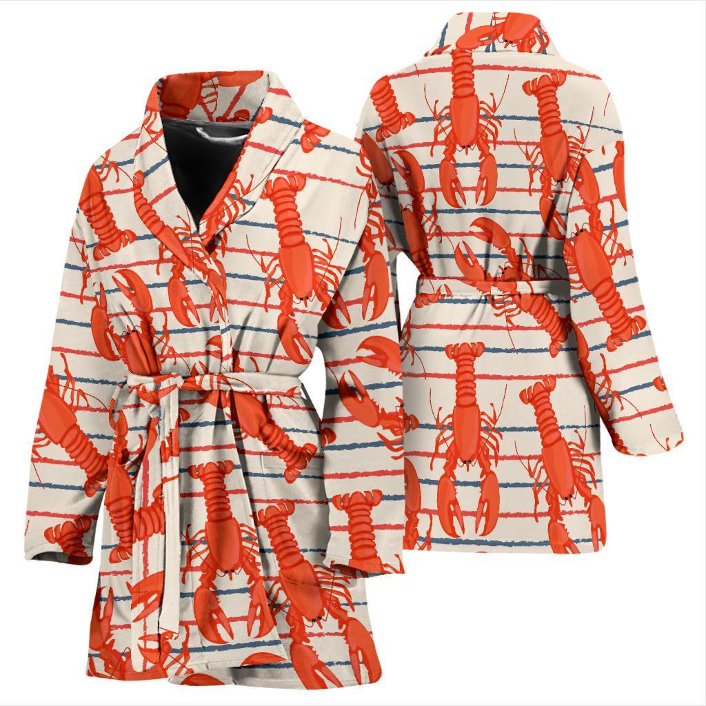 Lobster Print Pattern Women Long Robe-grizzshop