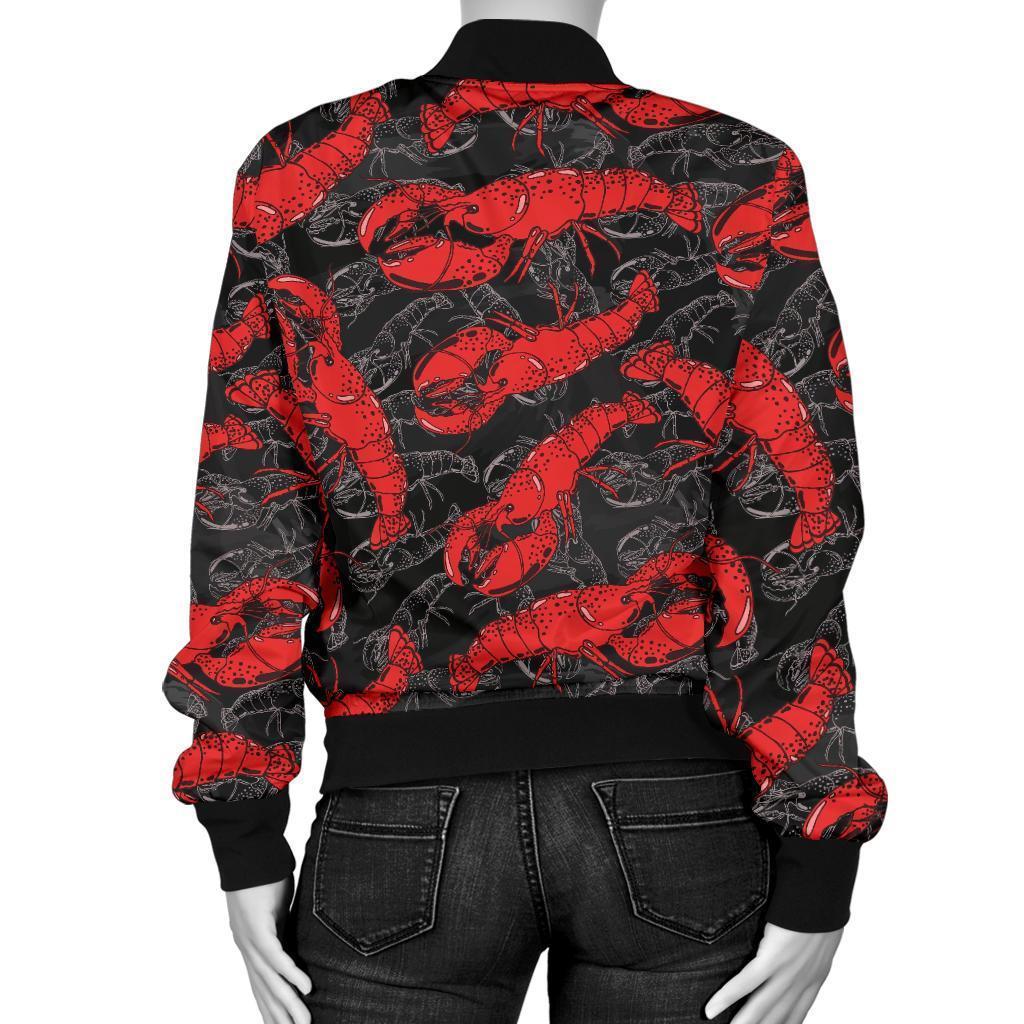 Lobster Black Pattern Print Women Casual Bomber Jacket-grizzshop