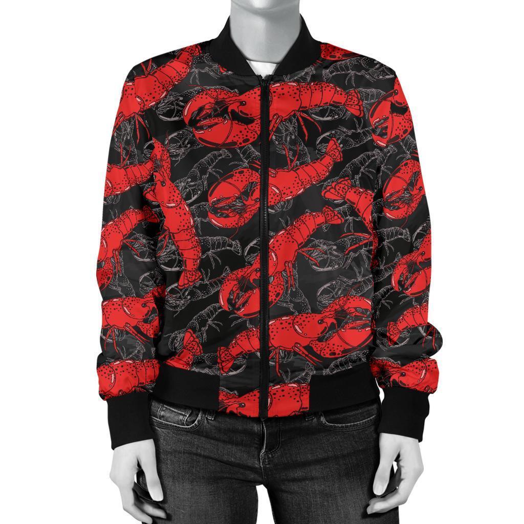 Lobster Black Pattern Print Women Casual Bomber Jacket-grizzshop