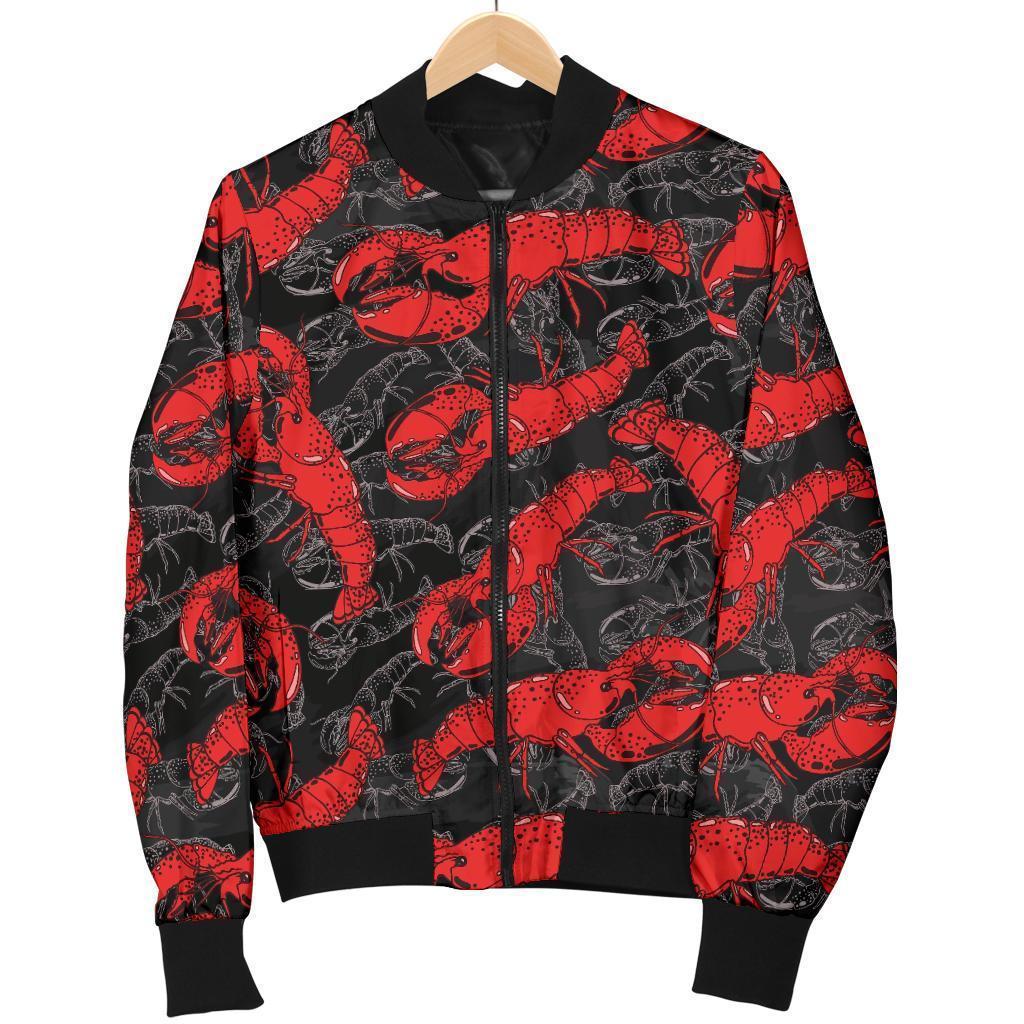 Lobster Black Pattern Print Women Casual Bomber Jacket-grizzshop