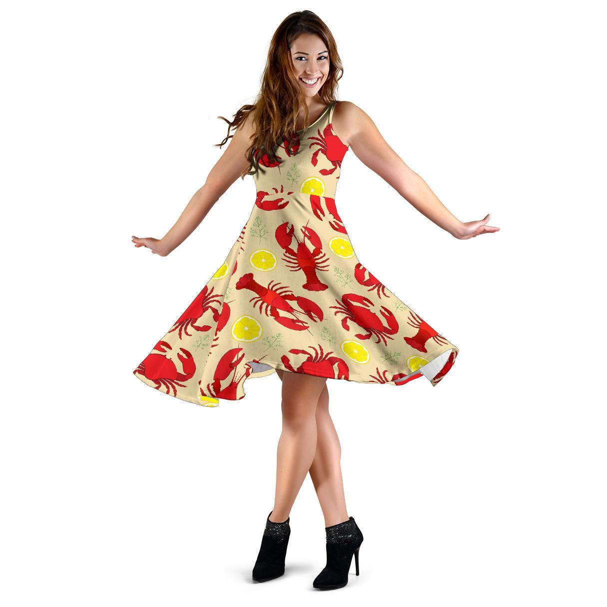 Lobster Crab Pattern Print Dress-grizzshop