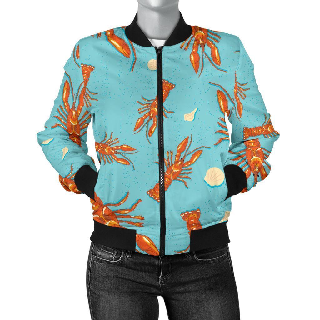 Lobster Pattern Print Women Casual Bomber Jacket-grizzshop