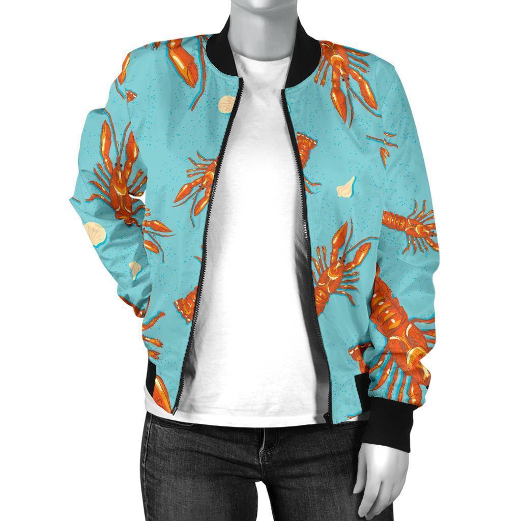 Lobster Pattern Print Women Casual Bomber Jacket-grizzshop