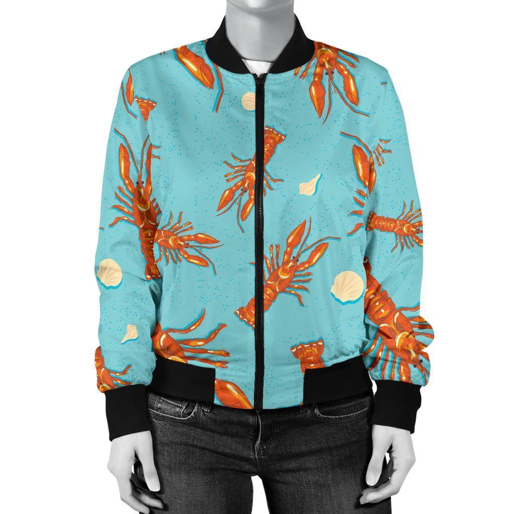 Lobster Pattern Print Women Casual Bomber Jacket-grizzshop