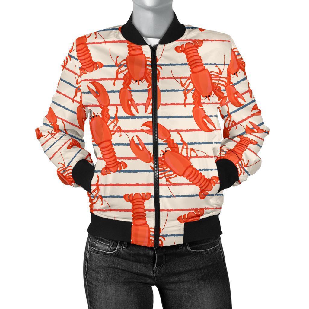Lobster Print Pattern Women Casual Bomber Jacket-grizzshop