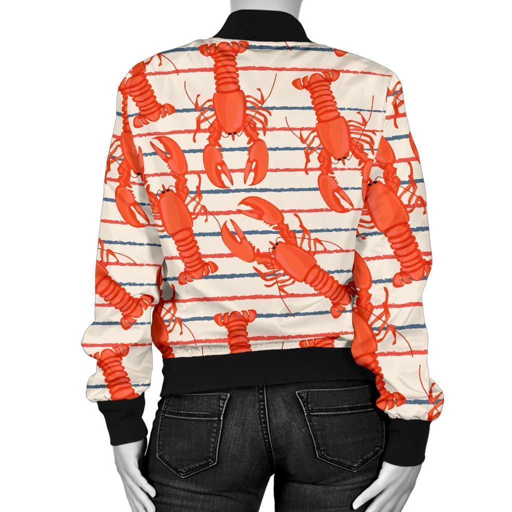 Lobster Print Pattern Women Casual Bomber Jacket-grizzshop