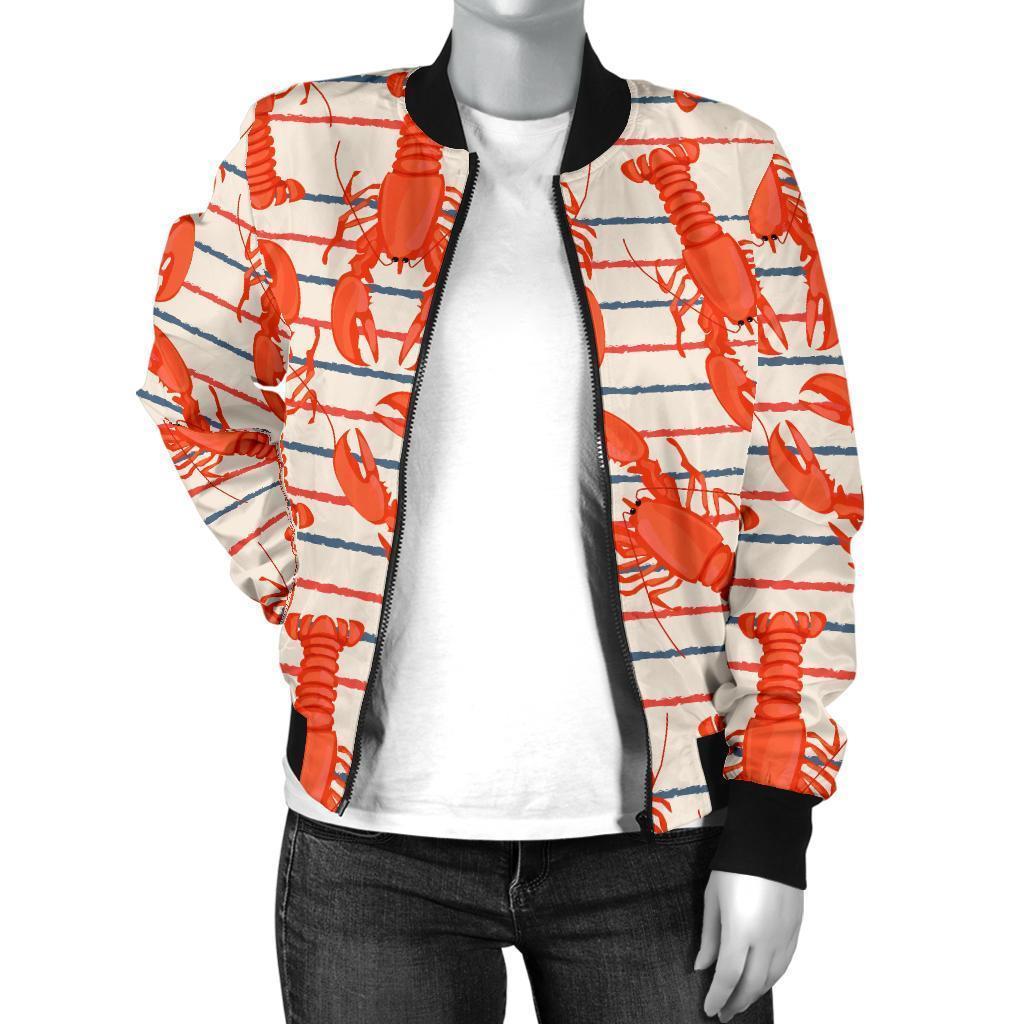 Lobster Print Pattern Women Casual Bomber Jacket-grizzshop