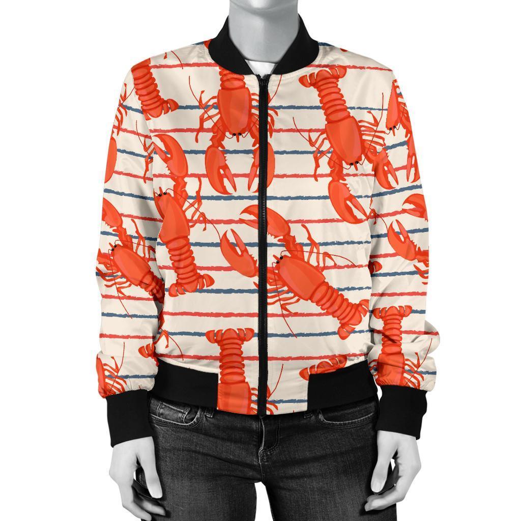 Lobster Print Pattern Women Casual Bomber Jacket-grizzshop
