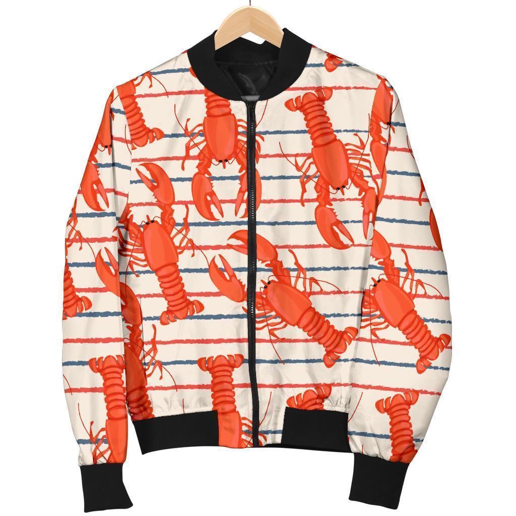 Lobster Print Pattern Women Casual Bomber Jacket-grizzshop