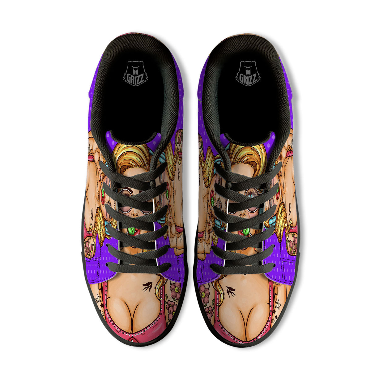 Lollipop And Punk Girl Print Black Low Top Sneakers-grizzshop