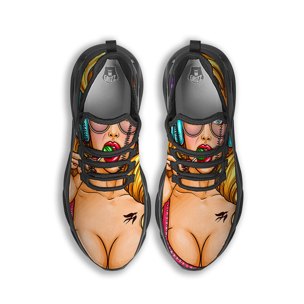 Lollipop And Punk Girl Print Black Running Shoes-grizzshop