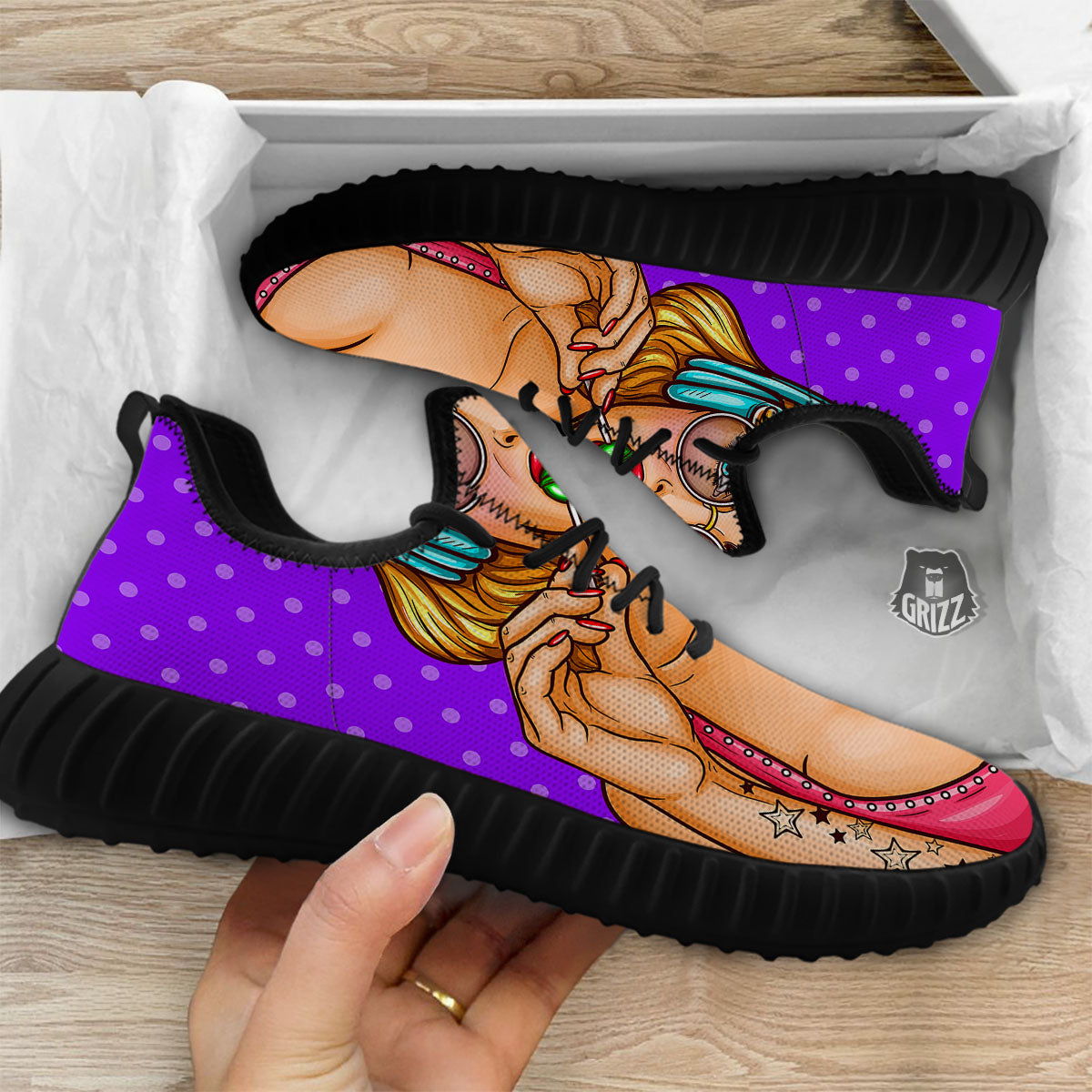 Lollipop And Punk Girl Print Black Walking Shoes-grizzshop