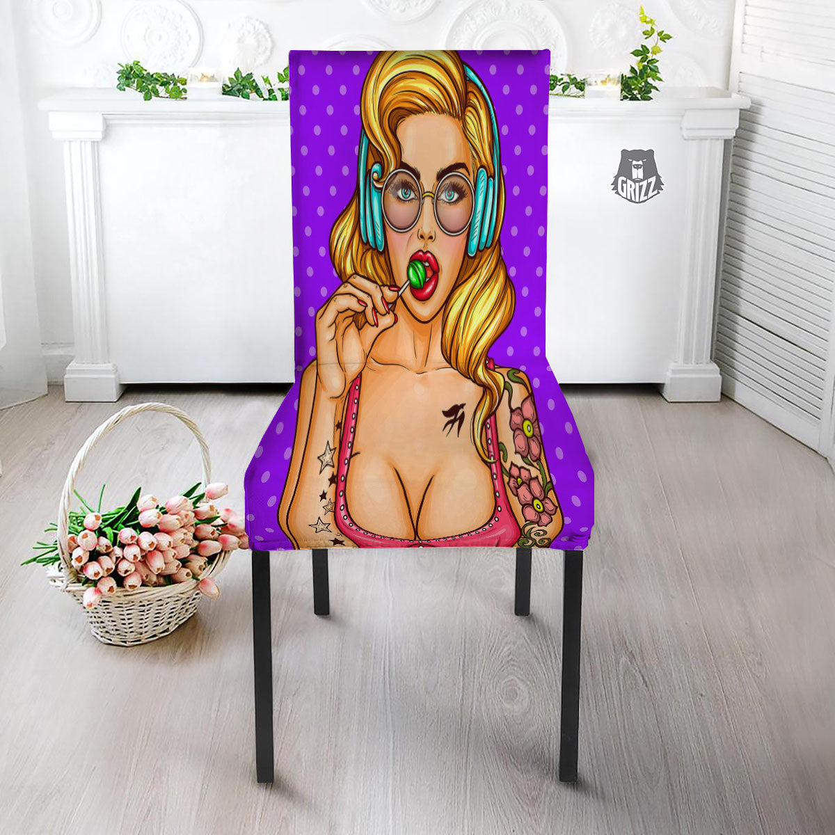 Lollipop And Punk Girl Print Dining Chair Slipcover-grizzshop