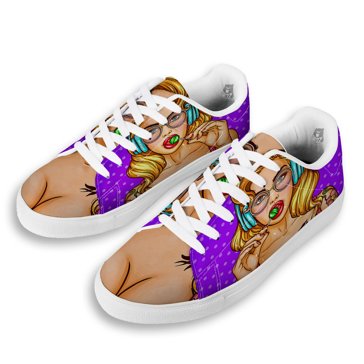 Lollipop And Punk Girl Print White Low Top Sneakers-grizzshop
