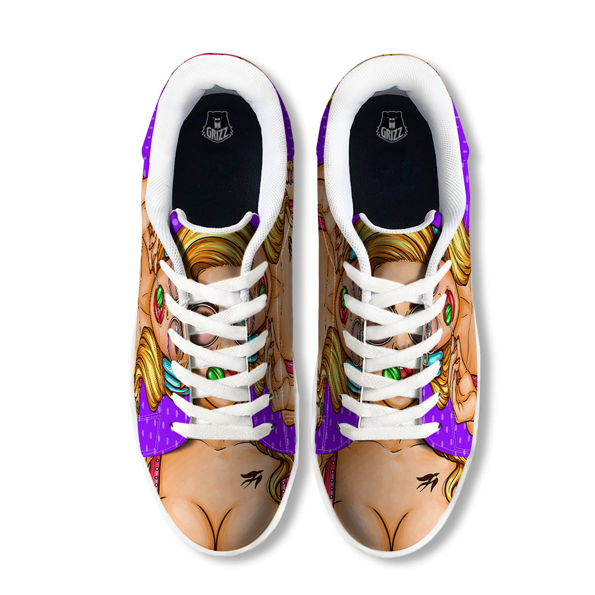 Lollipop And Punk Girl Print White Low Top Sneakers-grizzshop