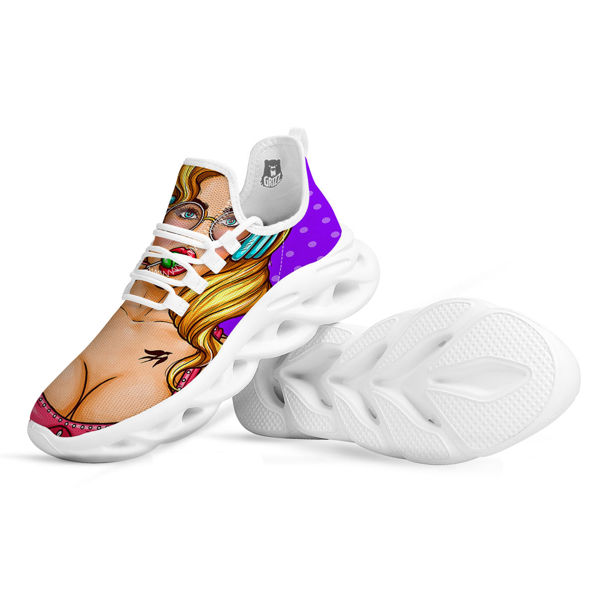 Lollipop And Punk Girl Print White Running Shoes-grizzshop