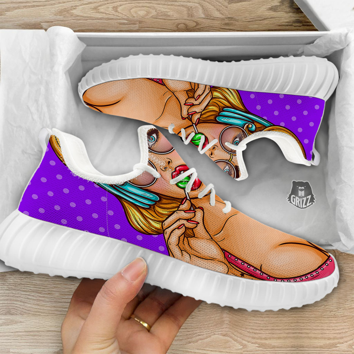 Lollipop And Punk Girl Print White Walking Shoes-grizzshop