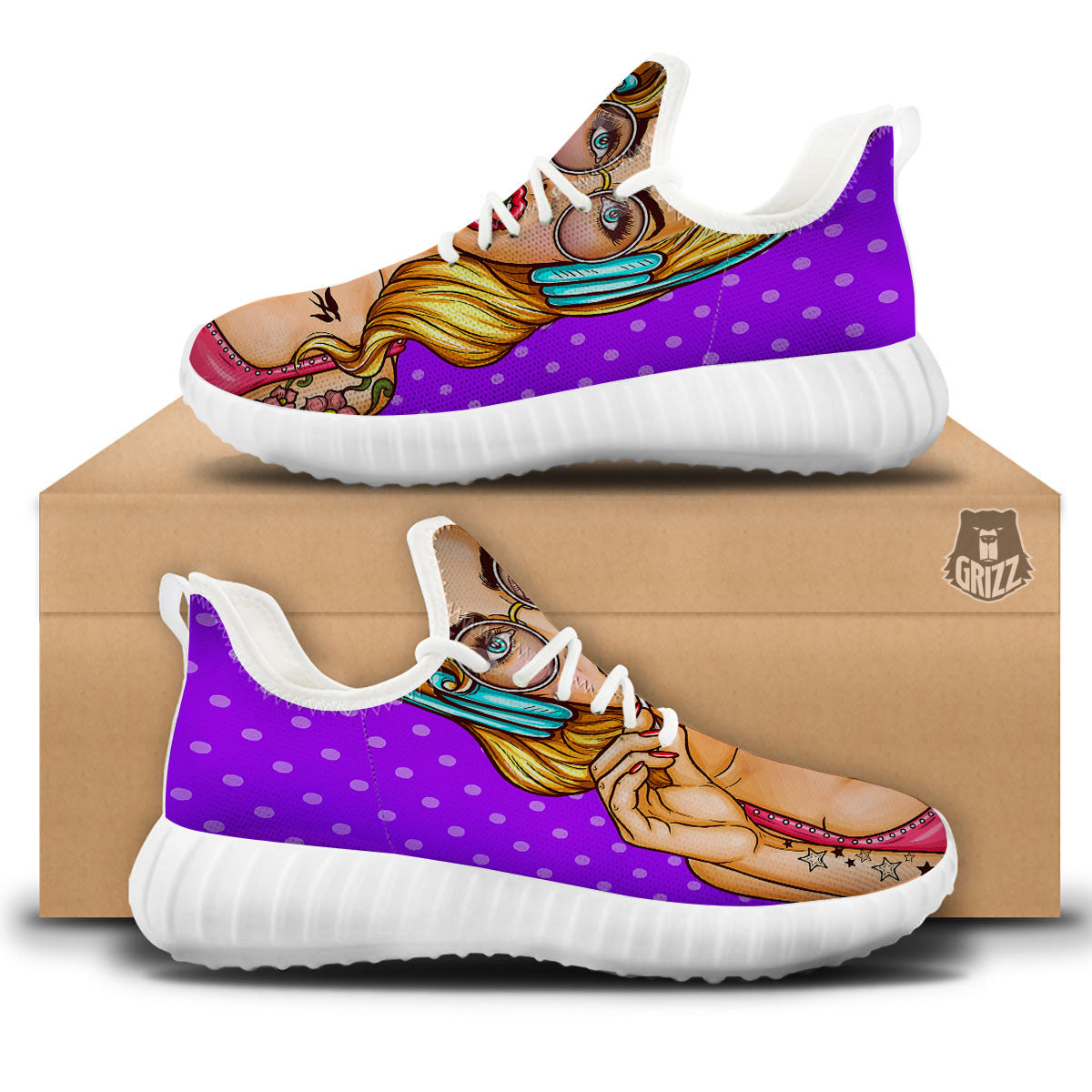 Lollipop And Punk Girl Print White Walking Shoes-grizzshop