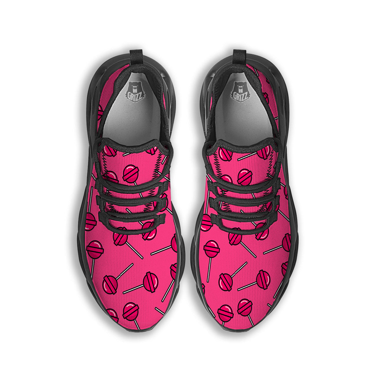 Lollipop Candy Pink Print Pattern Black Running Shoes-grizzshop