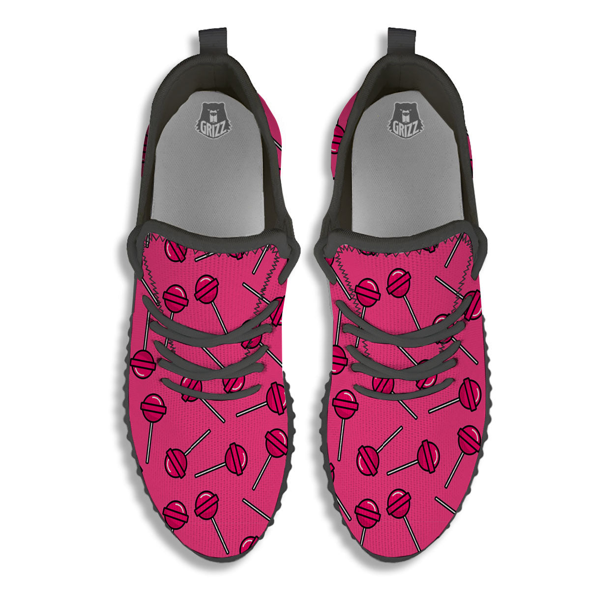 Lollipop Candy Pink Print Pattern Black Walking Shoes-grizzshop