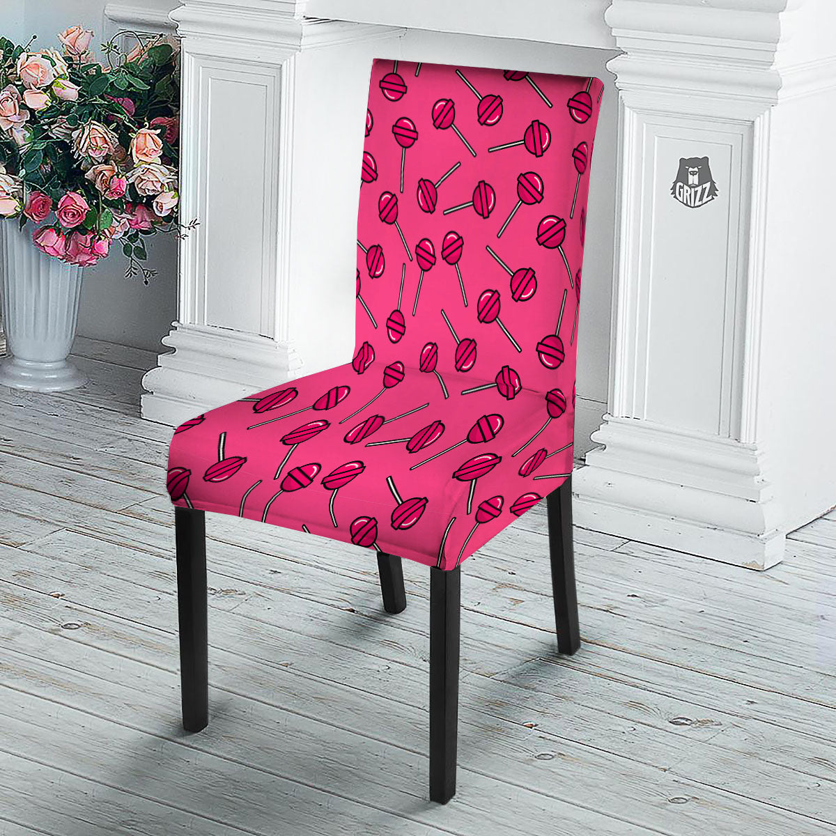 Lollipop Candy Pink Print Pattern Dining Chair Slipcover-grizzshop