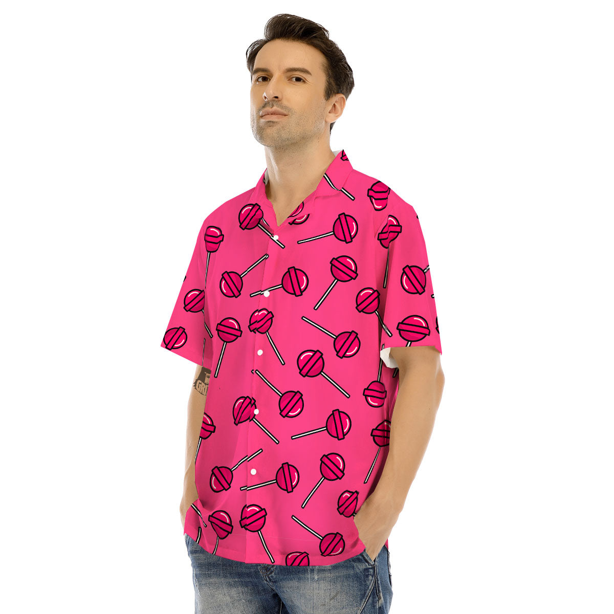 Lollipop Candy Pink Print Pattern Men's Hawaiian Shirt-grizzshop
