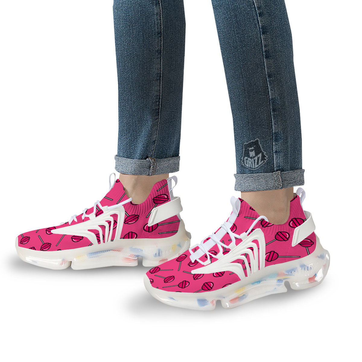 Lollipop Candy Pink Print Pattern White Gym Shoes-grizzshop