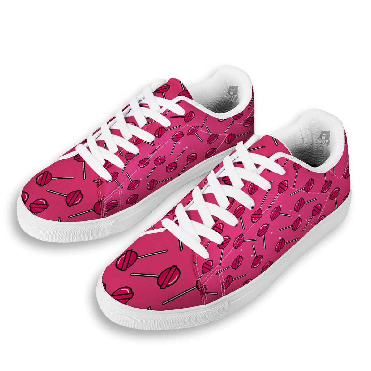 Lollipop Candy Pink Print Pattern White Low Top Sneakers-grizzshop
