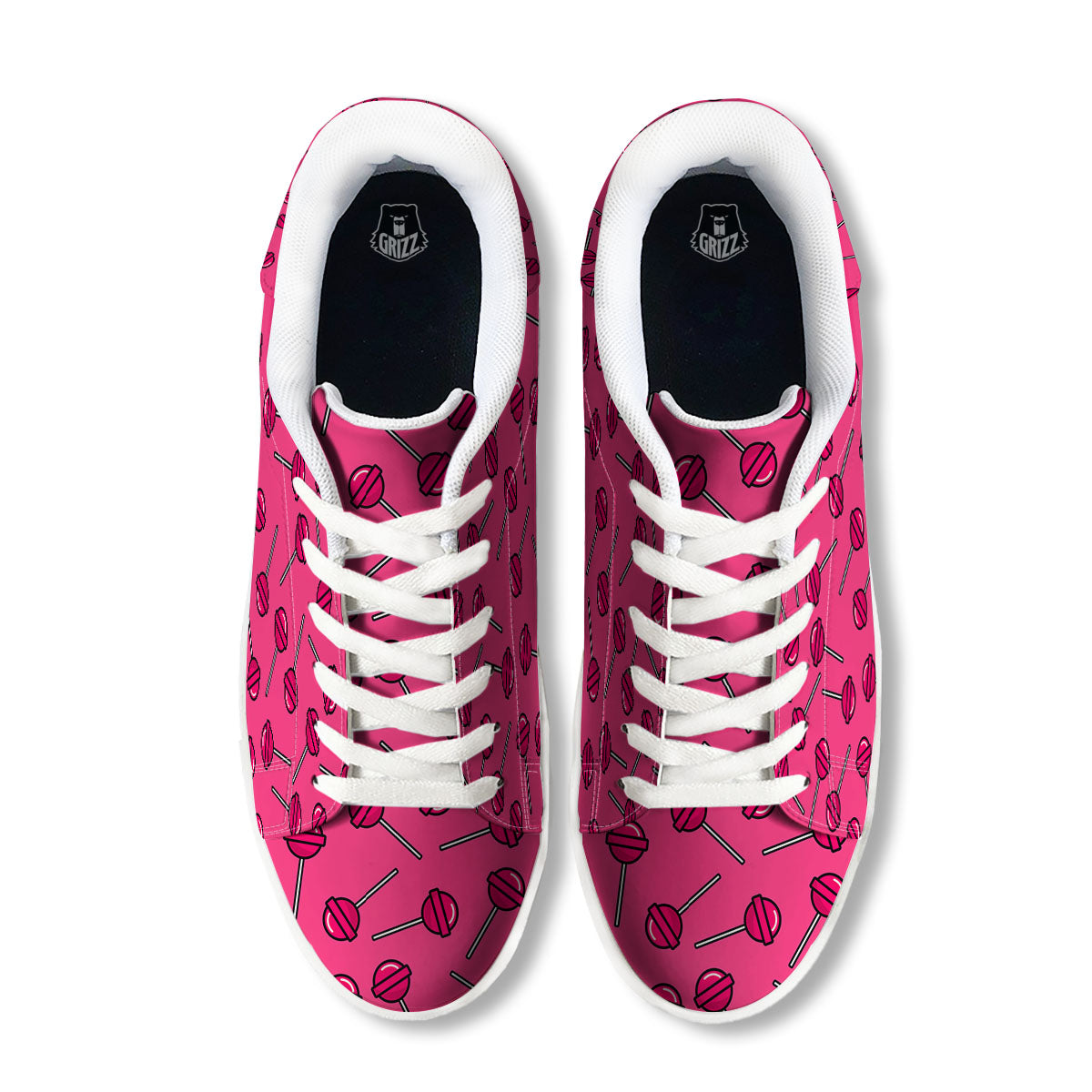 Lollipop Candy Pink Print Pattern White Low Top Sneakers-grizzshop