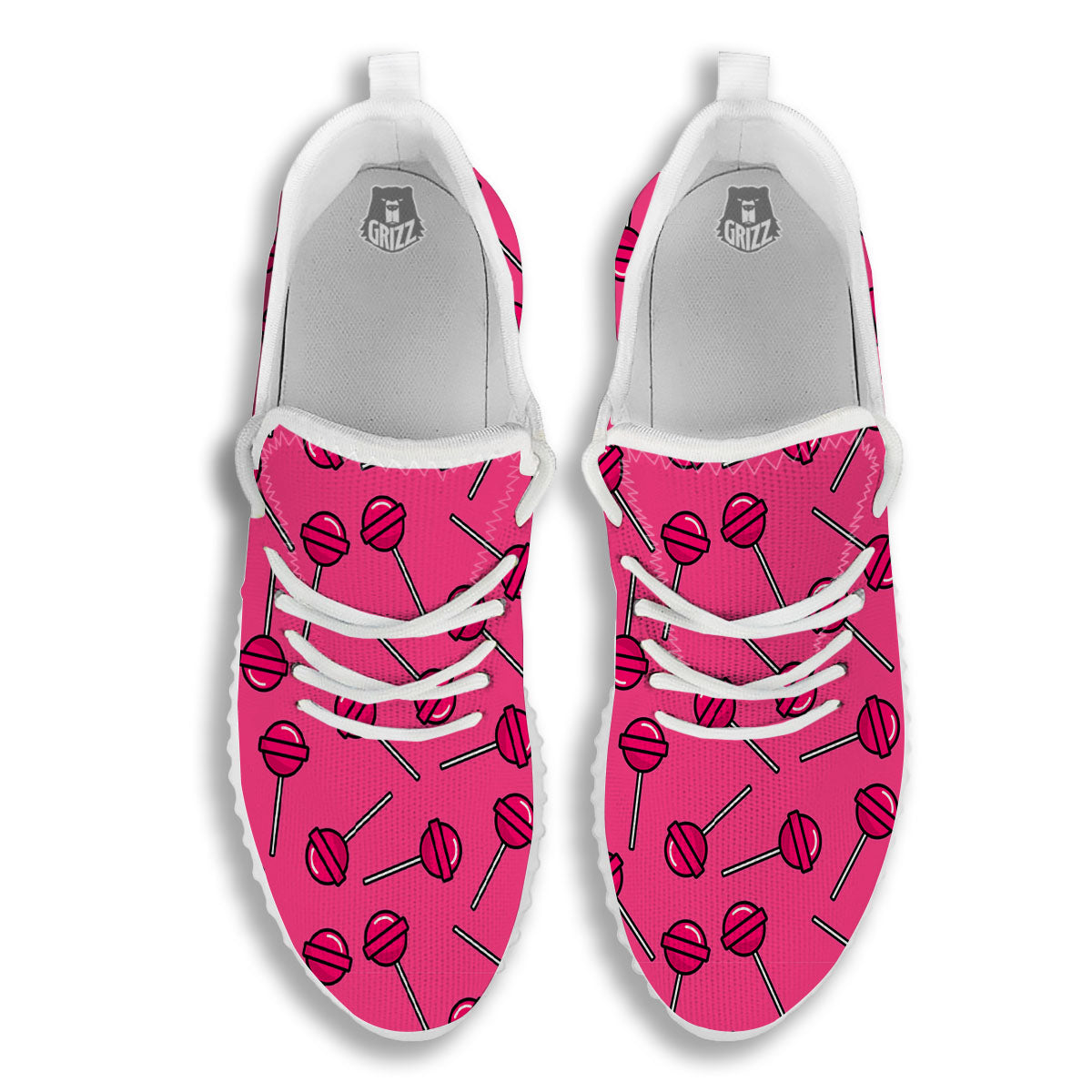 Lollipop Candy Pink Print Pattern White Walking Shoes-grizzshop