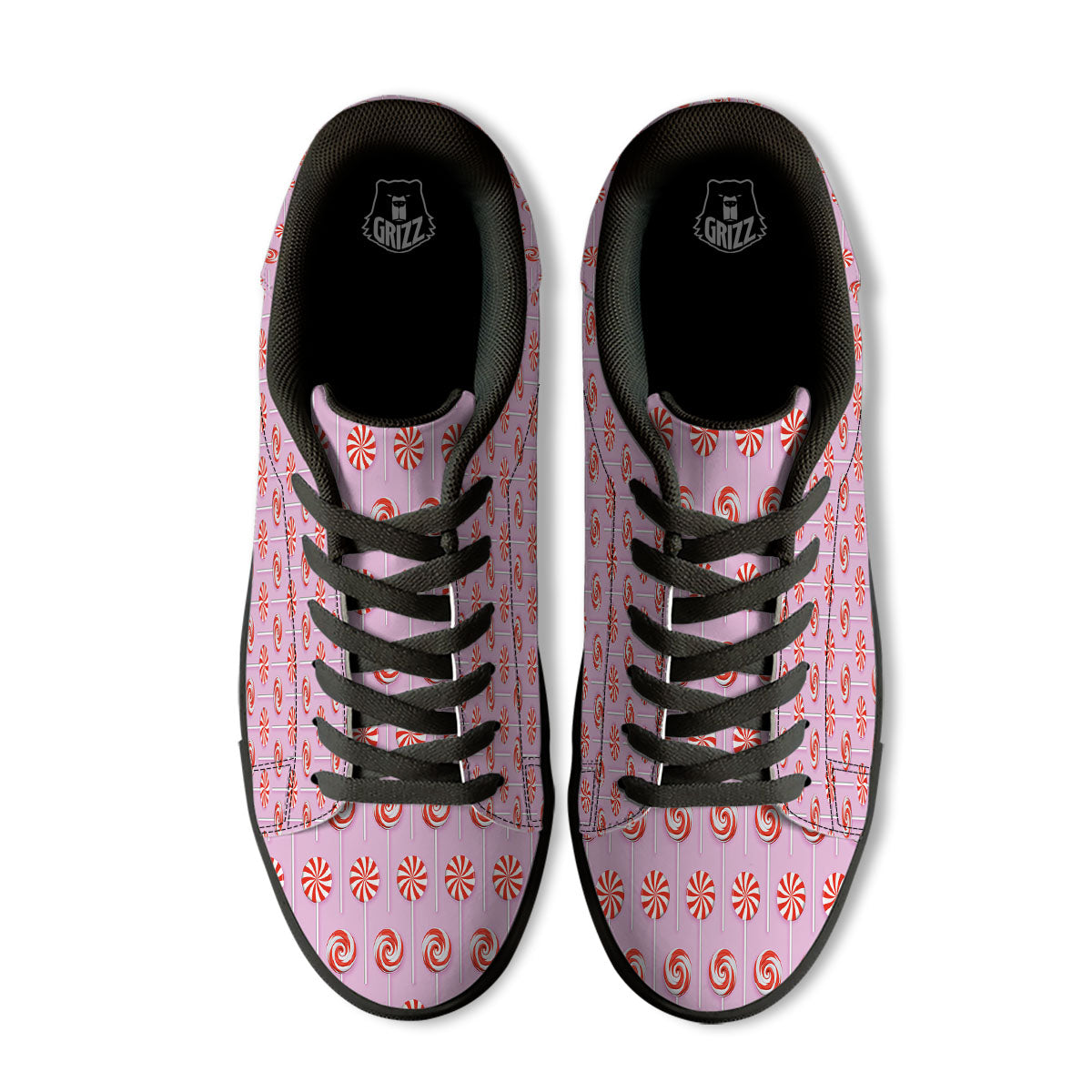 Lollipop Candy Red Print Pattern Black Low Top Sneakers-grizzshop