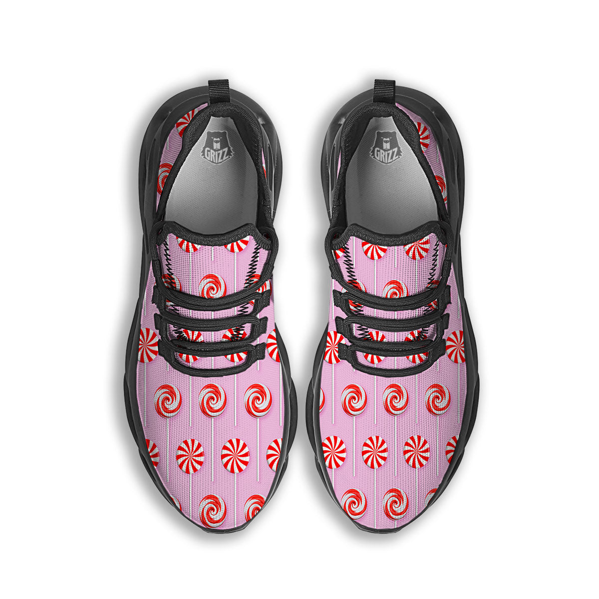 Lollipop Candy Red Print Pattern Black Running Shoes-grizzshop