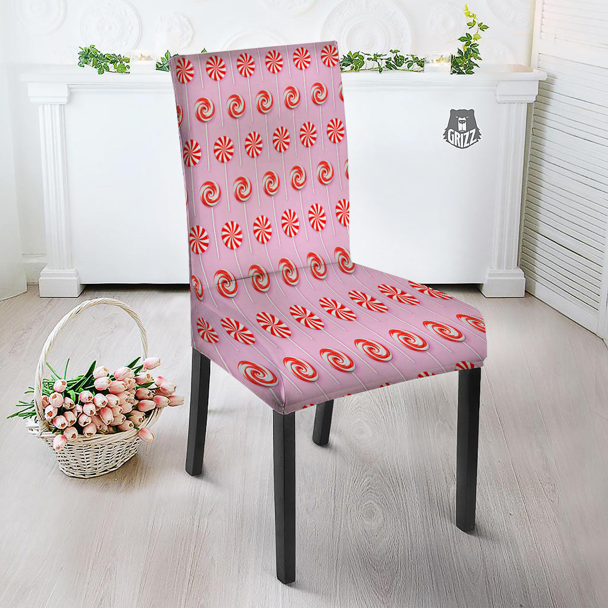 Lollipop Candy Red Print Pattern Dining Chair Slipcover-grizzshop