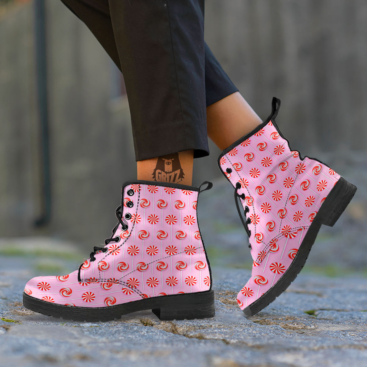 Lollipop Candy Red Print Pattern Leather Boots-grizzshop