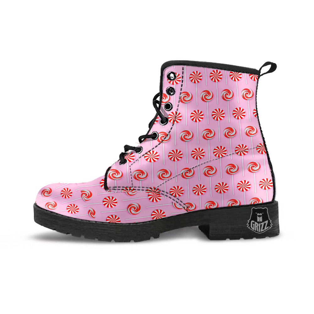 Lollipop Candy Red Print Pattern Leather Boots-grizzshop