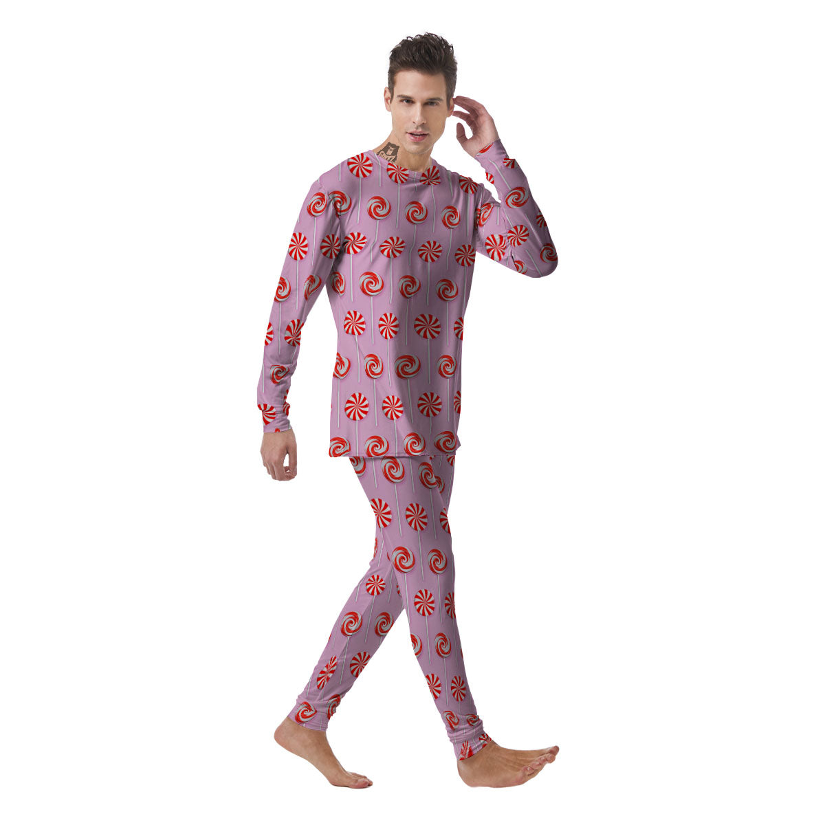 Lollipop Candy Red Print Pattern Men's Pajamas-grizzshop
