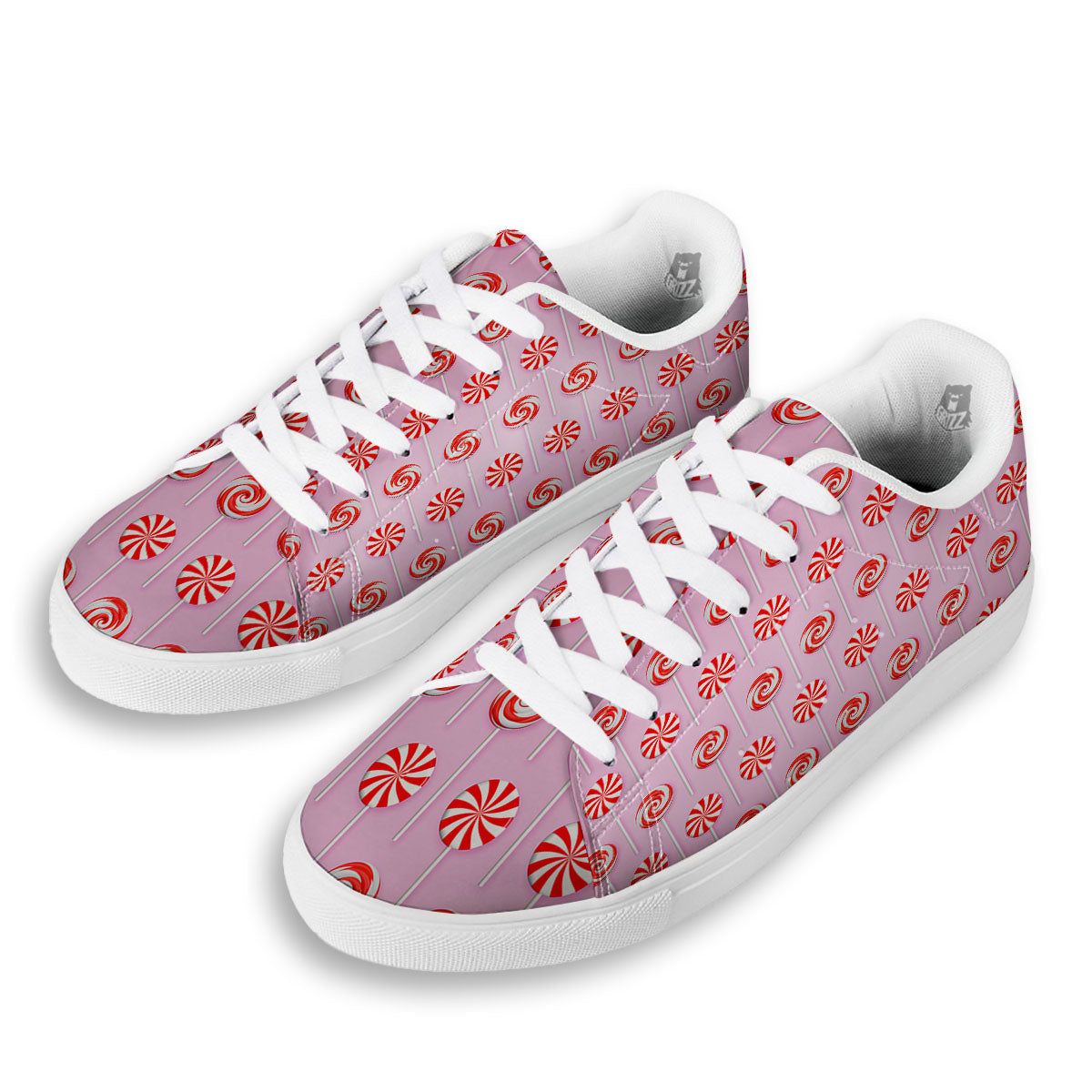 Lollipop Candy Red Print Pattern White Low Top Sneakers-grizzshop