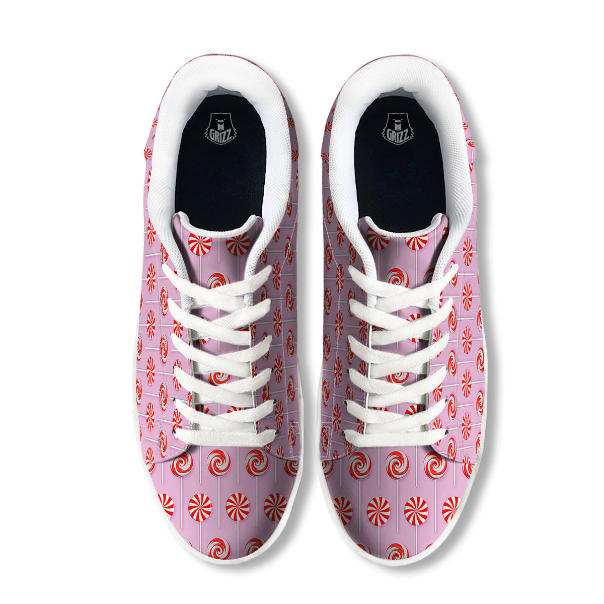 Lollipop Candy Red Print Pattern White Low Top Sneakers-grizzshop