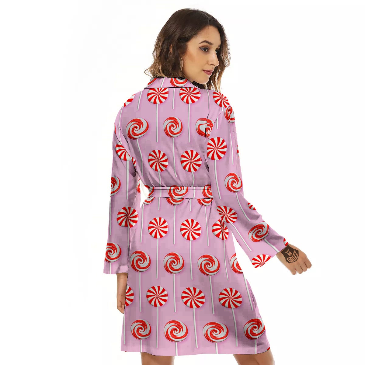 Lollipop Candy Red Print Pattern Women's Robe-grizzshop