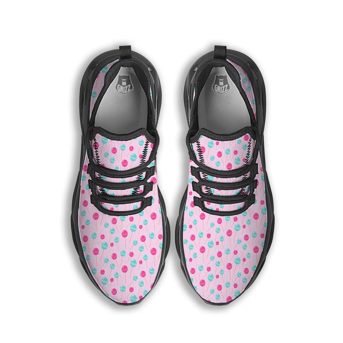 Lollipop Cartoon Print Pattern Black Running Shoes-grizzshop