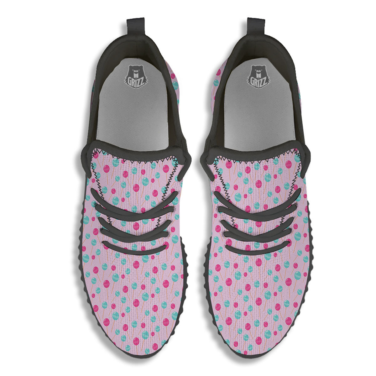 Lollipop Cartoon Print Pattern Black Walking Shoes-grizzshop