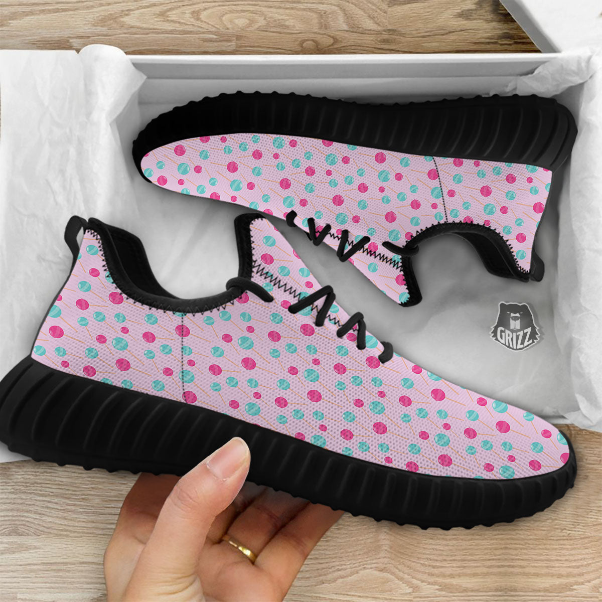 Lollipop Cartoon Print Pattern Black Walking Shoes-grizzshop
