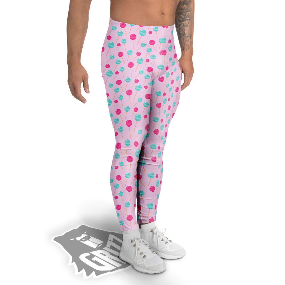 Lollipop Cartoon Print Pattern Men's Leggings-grizzshop