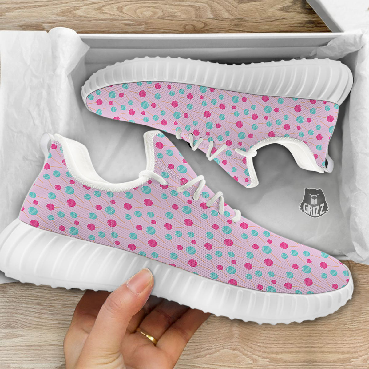 Lollipop Cartoon Print Pattern White Walking Shoes-grizzshop