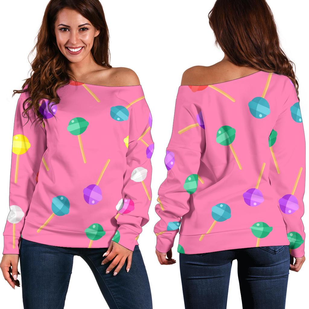 Lollipop Colorful Pattern Print Women Off Shoulder Sweatshirt-grizzshop