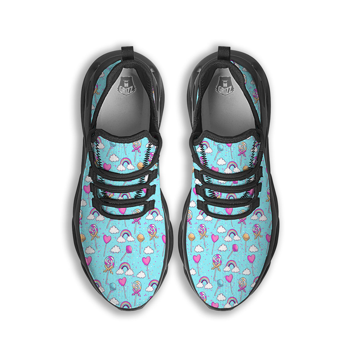 Lollipop Cute Print Pattern Black Running Shoes-grizzshop