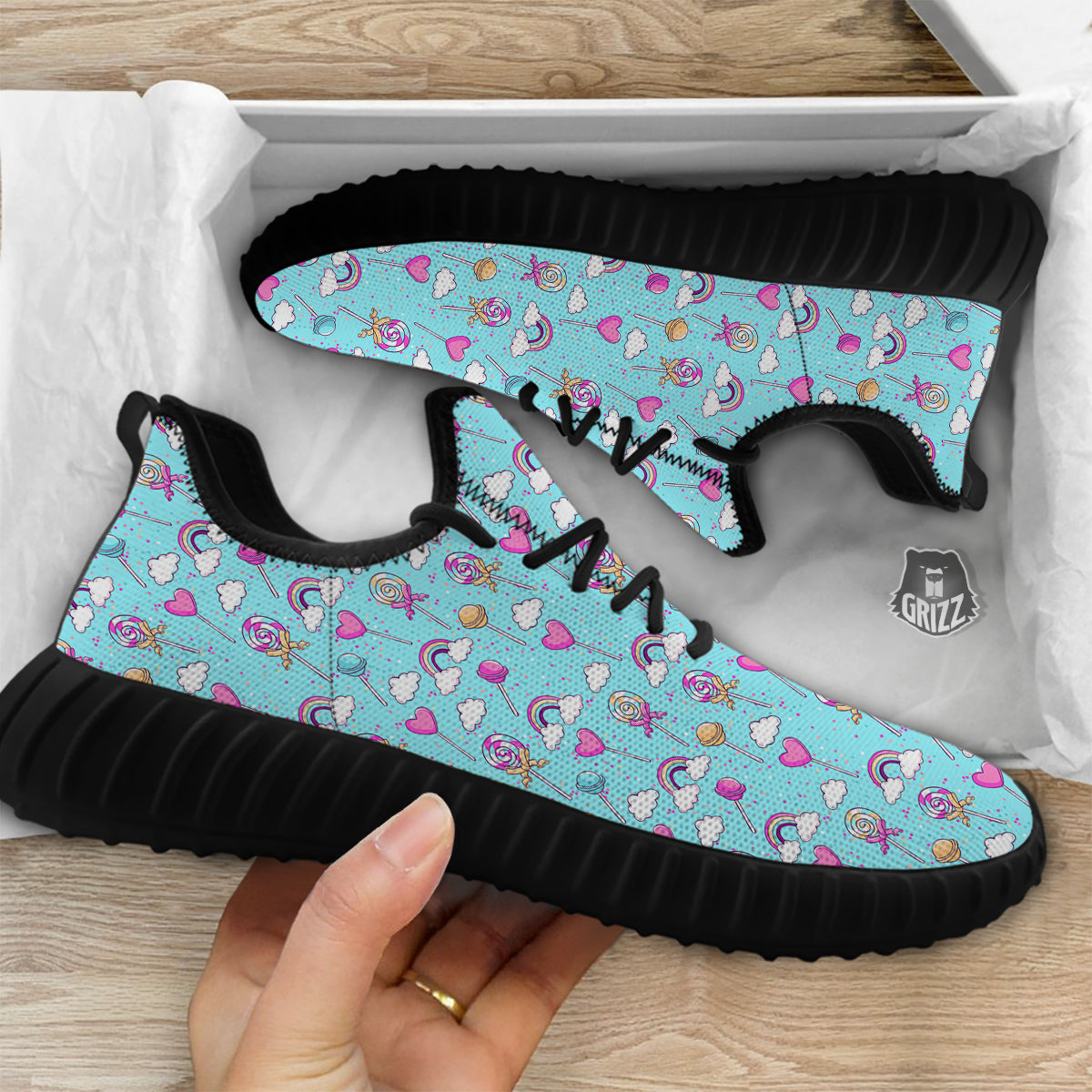 Lollipop Cute Print Pattern Black Walking Shoes-grizzshop