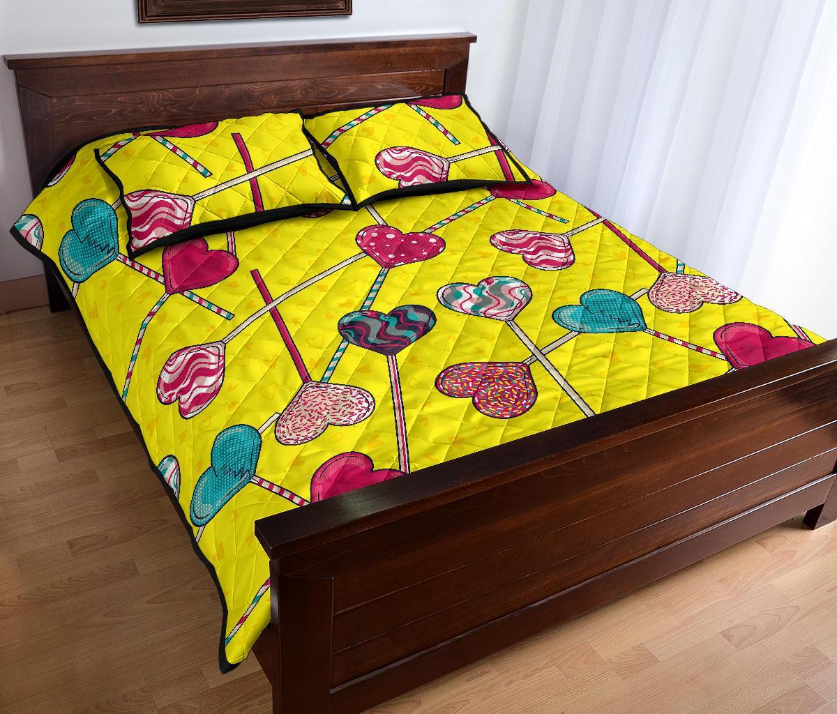 Lollipop Heart Pattern Print Bed Set Quilt-grizzshop