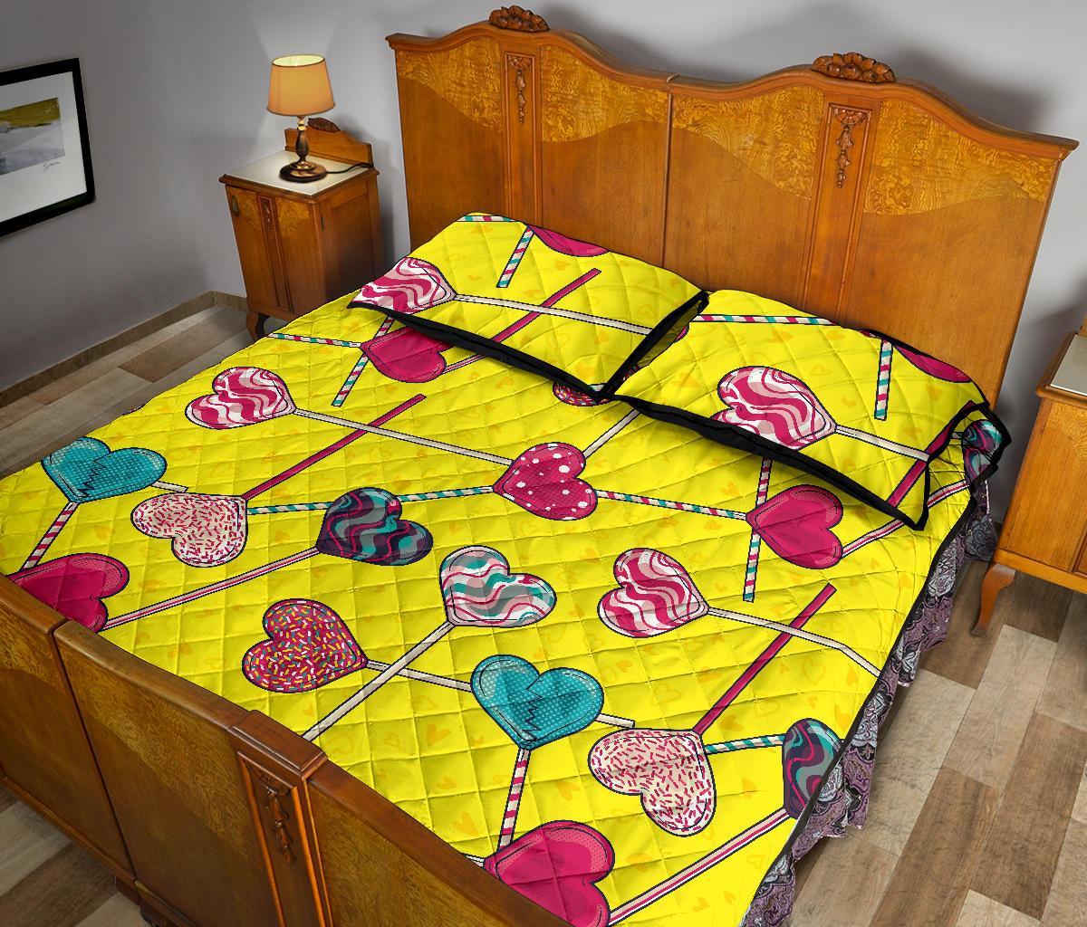 Lollipop Heart Pattern Print Bed Set Quilt-grizzshop