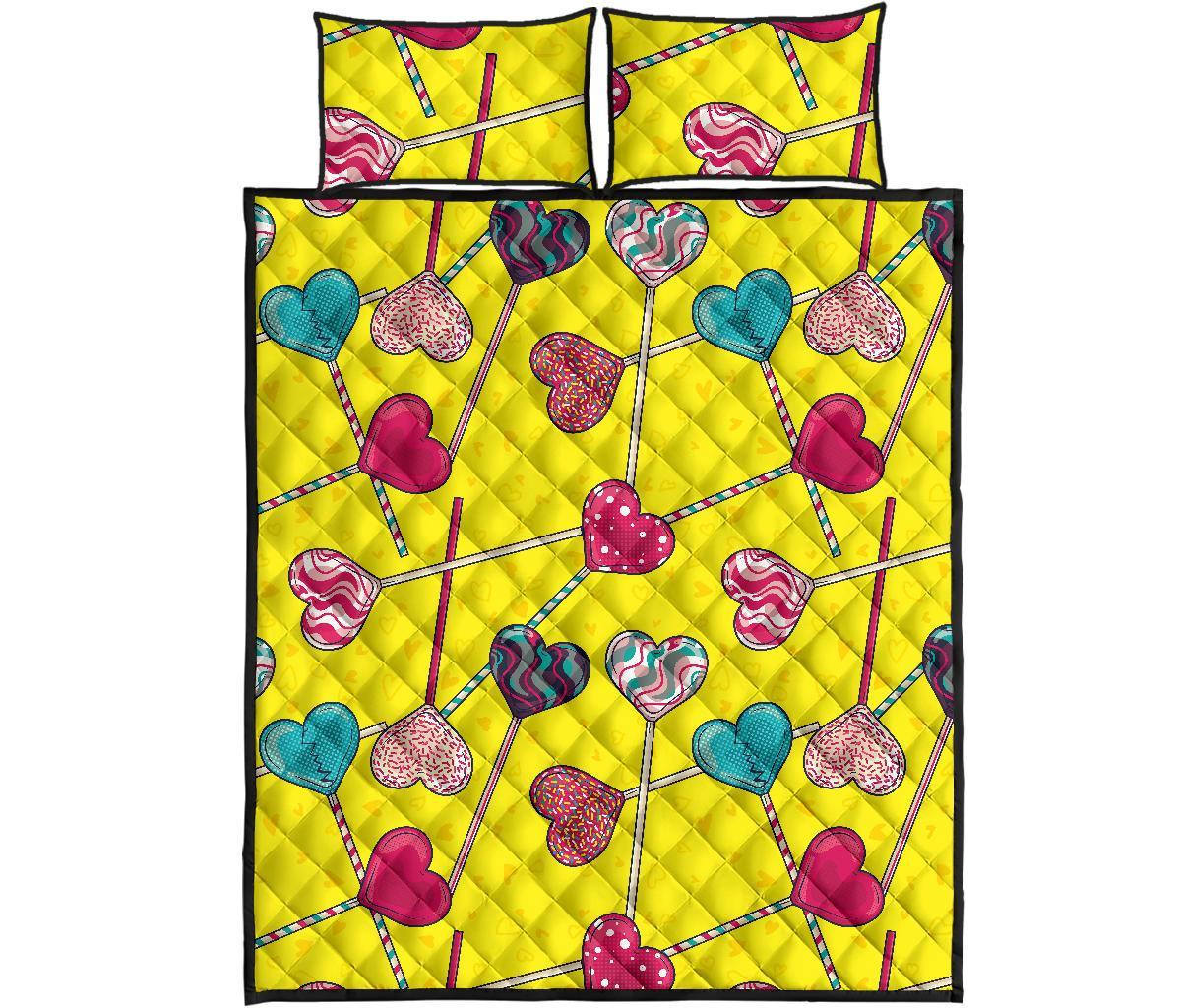 Lollipop Heart Pattern Print Bed Set Quilt-grizzshop